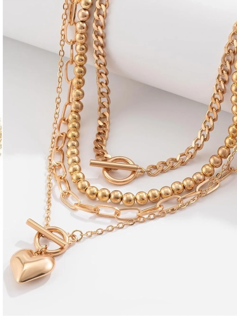 24k Gold Plated Layered Gold Heart Charm Necklace new